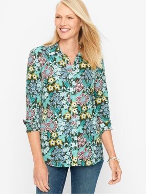 Talbots Floral Button-Down Shirt - Teal, Yellow, Pink Size 2X